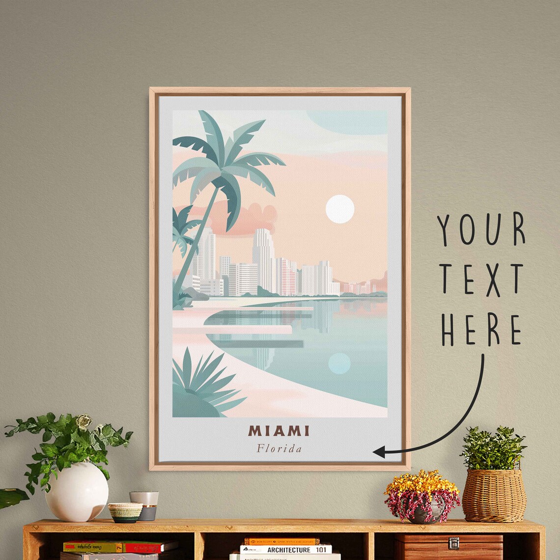 Miami Florida Pastel Palm Beach Skyline Bay Sunset Travel Poster