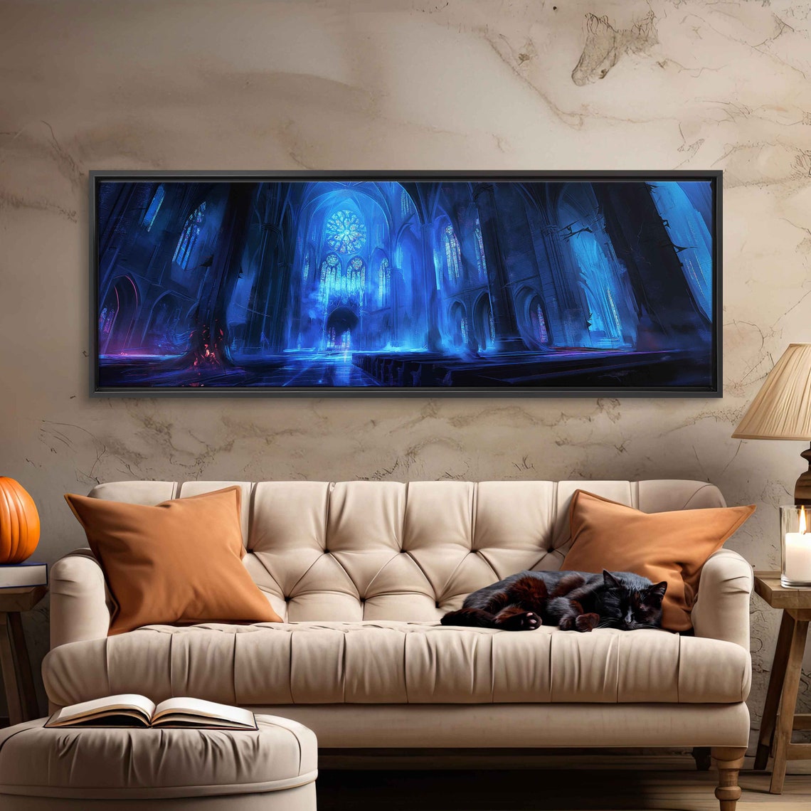 Abandoned Cathedral Blue Stained Glass Rose Window Panoramic Wall Art - Image 3
