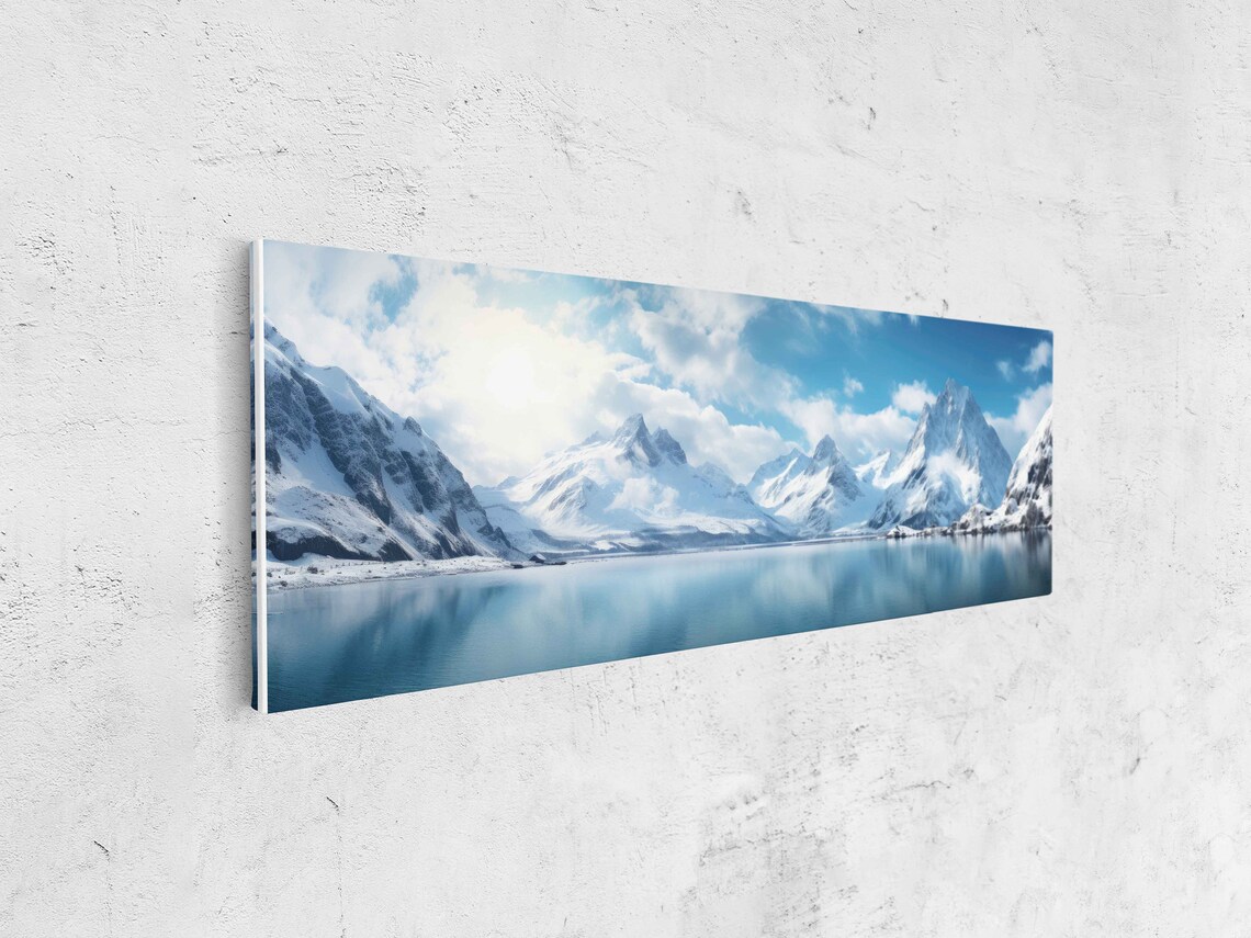 Serene Lakeside Mountain Range Panoramic Wall Art Lake And Snowy Mountains Framed Print Ready To Hang - Image 4