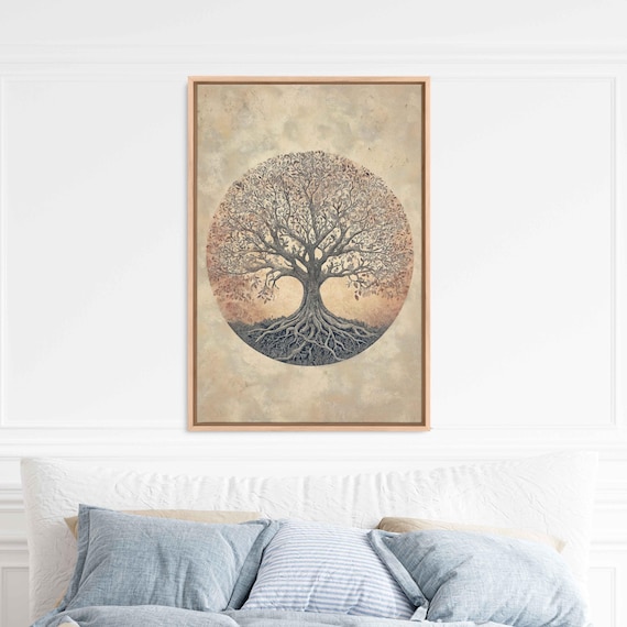Tree Of Life Wall Art Print Soft Pastels Vintage Style Earthy Ambiance Textured Background