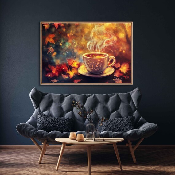 Steaming Pumpkin Spice Latte Autumn Leaves Fall Cozy Kitchen Poster