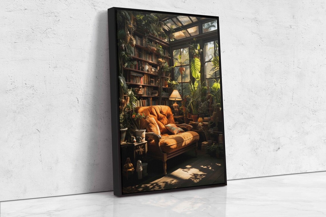 Greenhouse Book Nook Cozy Library Plants Sunlit Reading Corner Art Print - Image 4