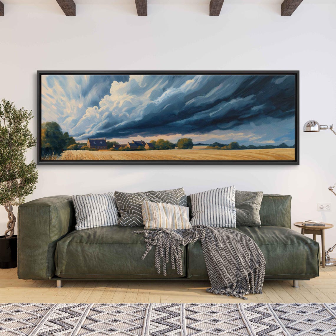 Stormy Sky Over English Village Wall Art Print Dramatic Nature Landscape Acrylic Painting