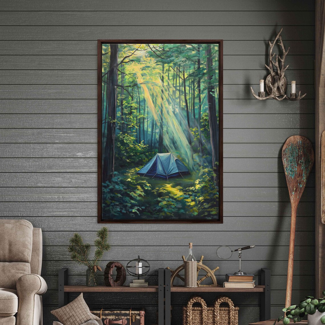 Camping Scene In Forest, Rustic Nature Print - Image 3