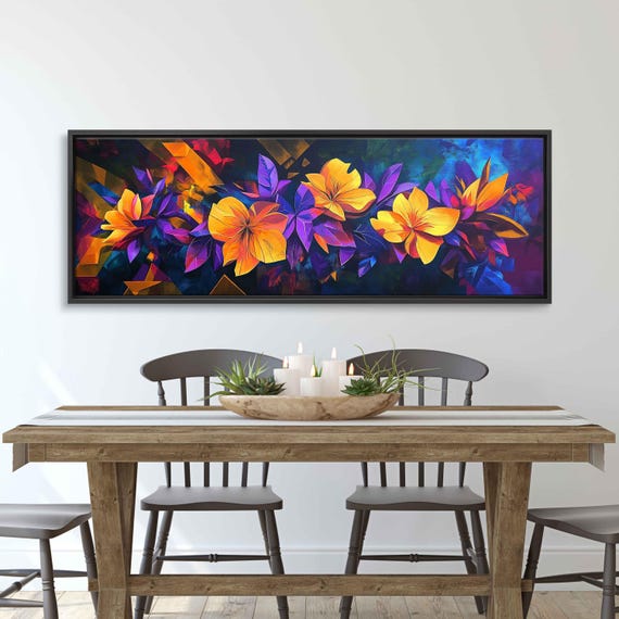 Neon Bouquet Geometric Flowers Wall Art Print Floral Painting Kitchen Decor Nature Wall Art Gift For Her Ready To Hang