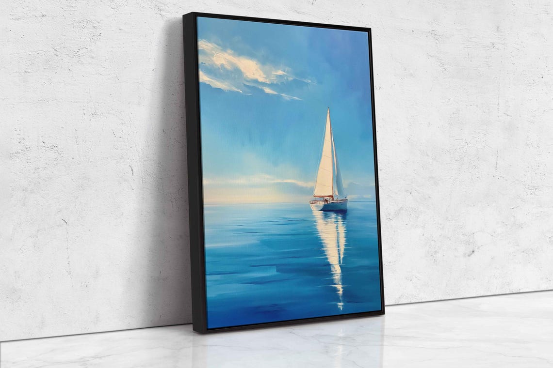 Sailboat With Tall White Sails Calm Blue Ocean Vertical Poster - Image 4