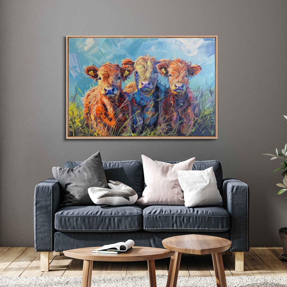 Highland Calves Trio Colorful Impressionist Acrylic Painting Poster - Image 3