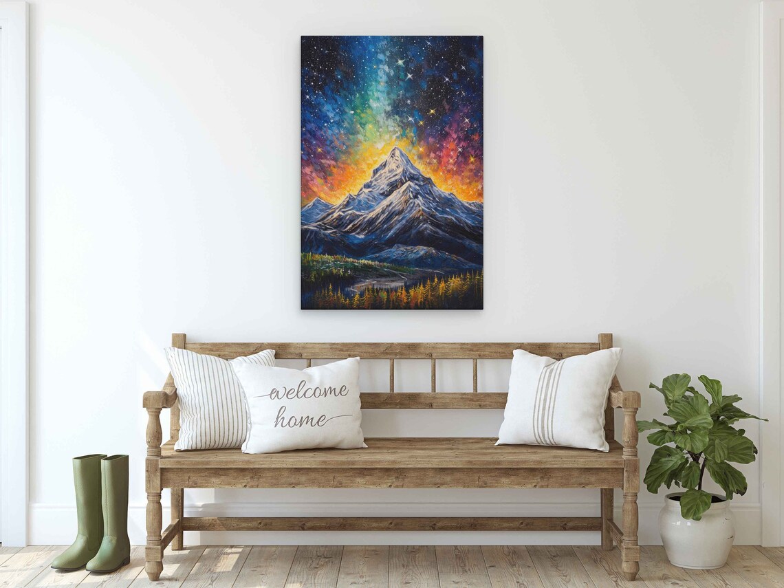 Snowy Mountain Peak Starry Night Sky Milky Way Colorful Cosmos Poster - Image 2