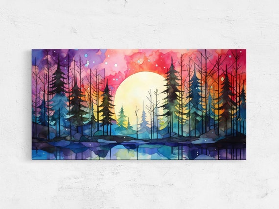 Watercolor Celestial Moonlit Forest Art Print