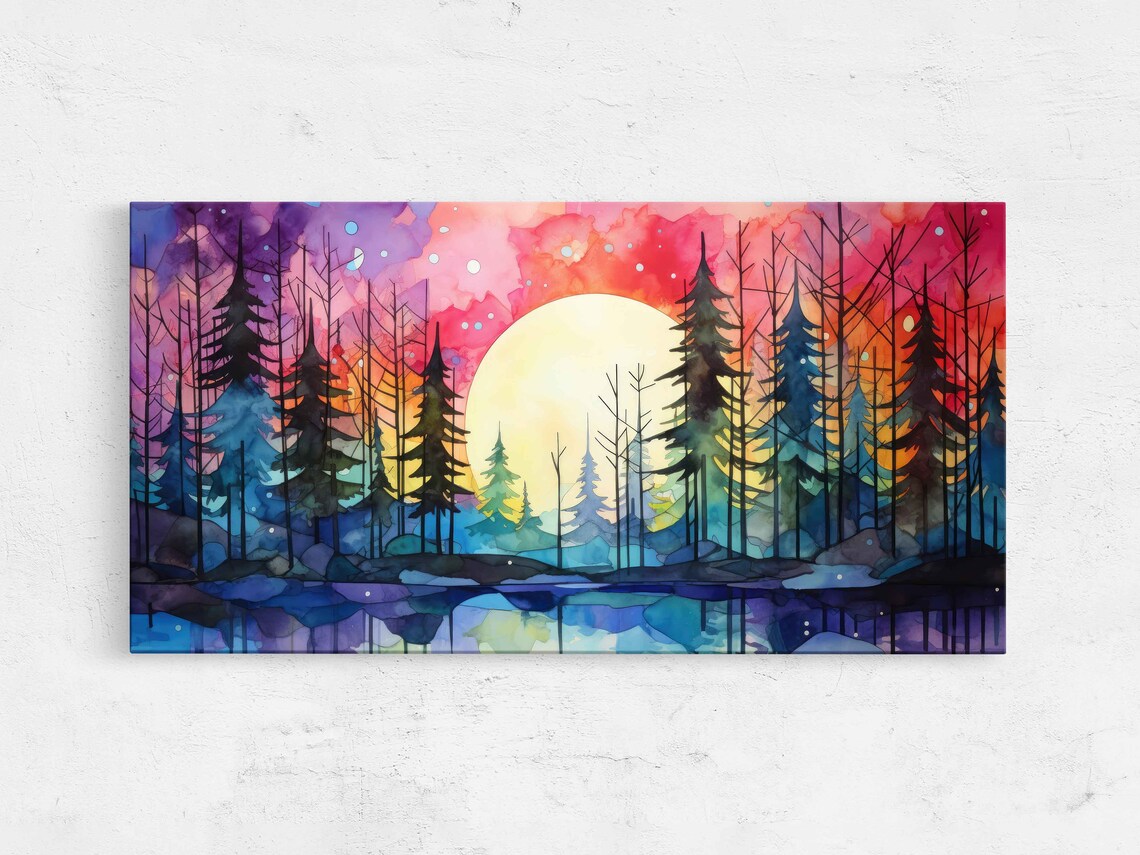 Watercolor Celestial Moonlit Forest Art Print