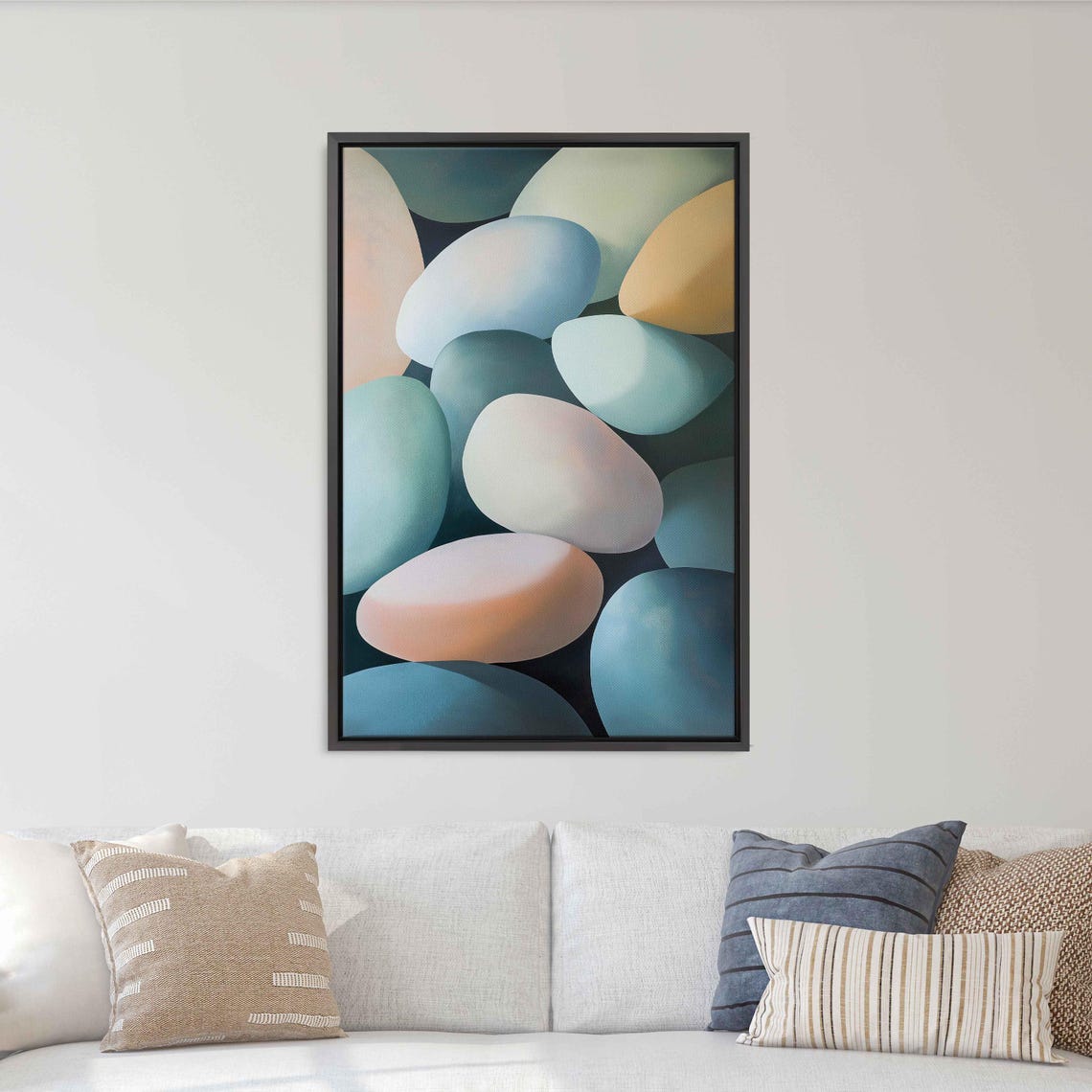 Pastel Pebble Stones Serene Teal Peach Abstract Oil Art Poster