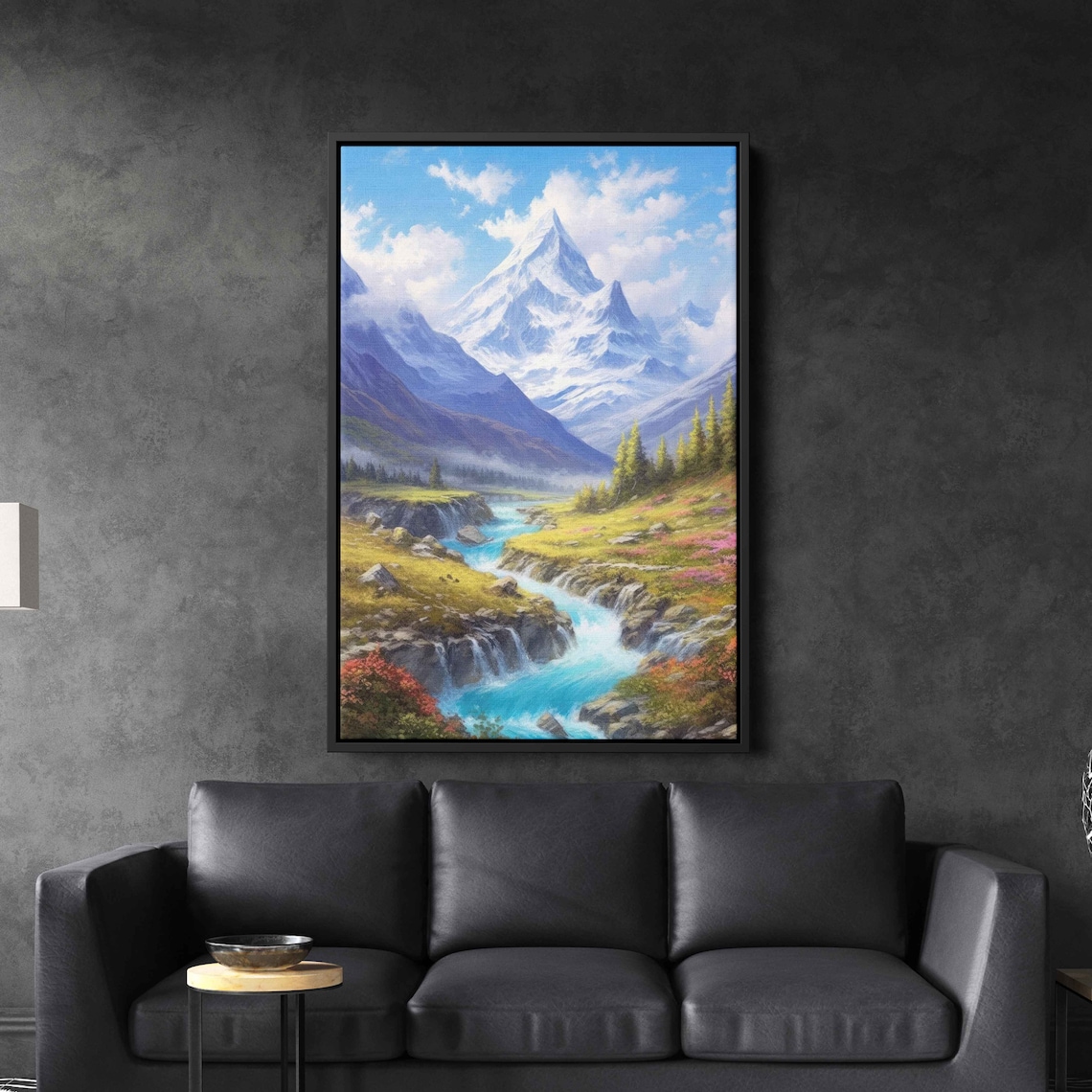 Majestic Snowy Mountain Turquoise River Valley Landscape Art Poster - Image 3