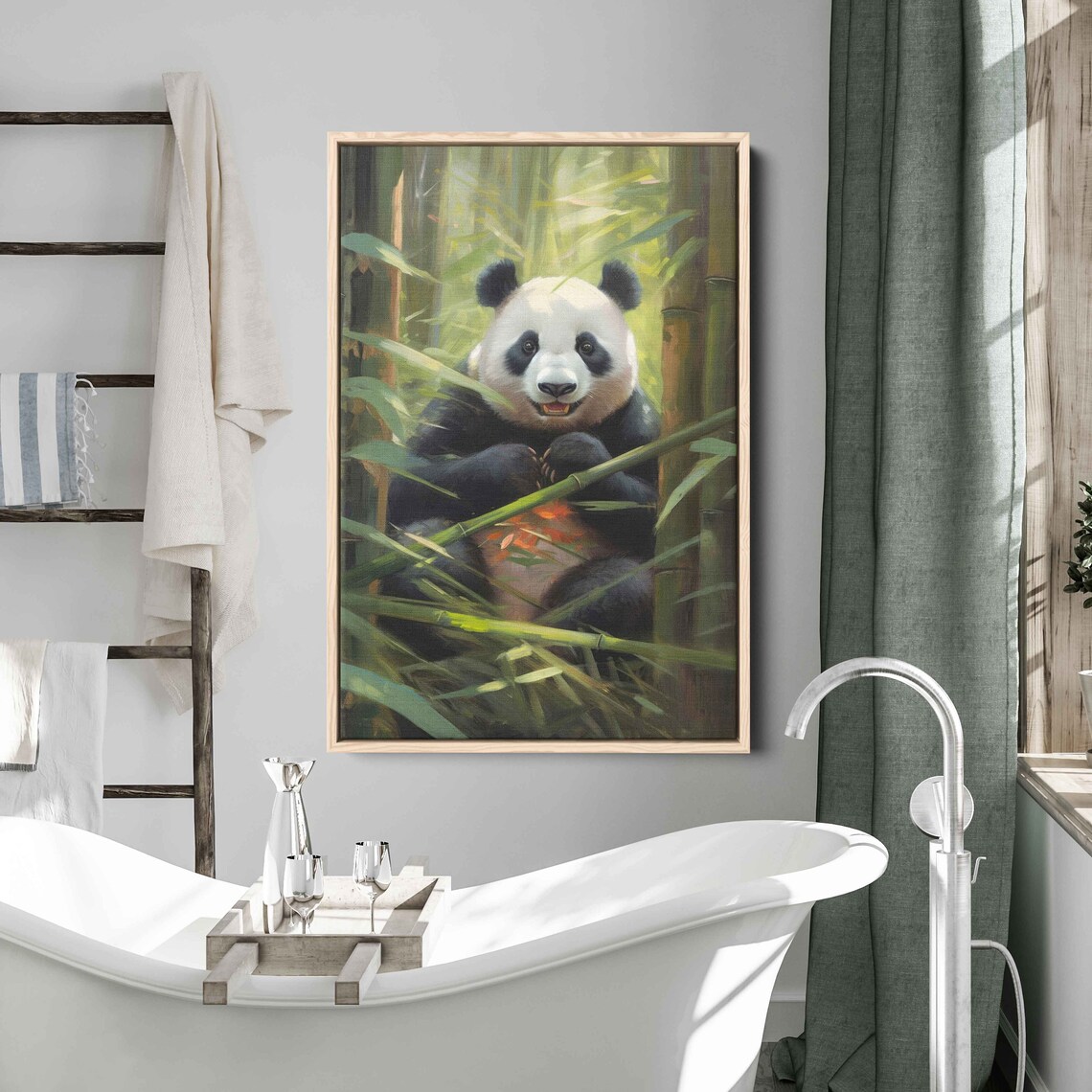 Happy Giant Panda Bamboo Forest Cute Wildlife Painting Wall Art Print