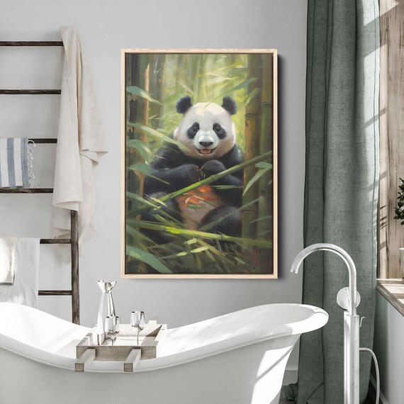 Happy Giant Panda Bamboo Forest Cute Wildlife Painting Wall Art Print