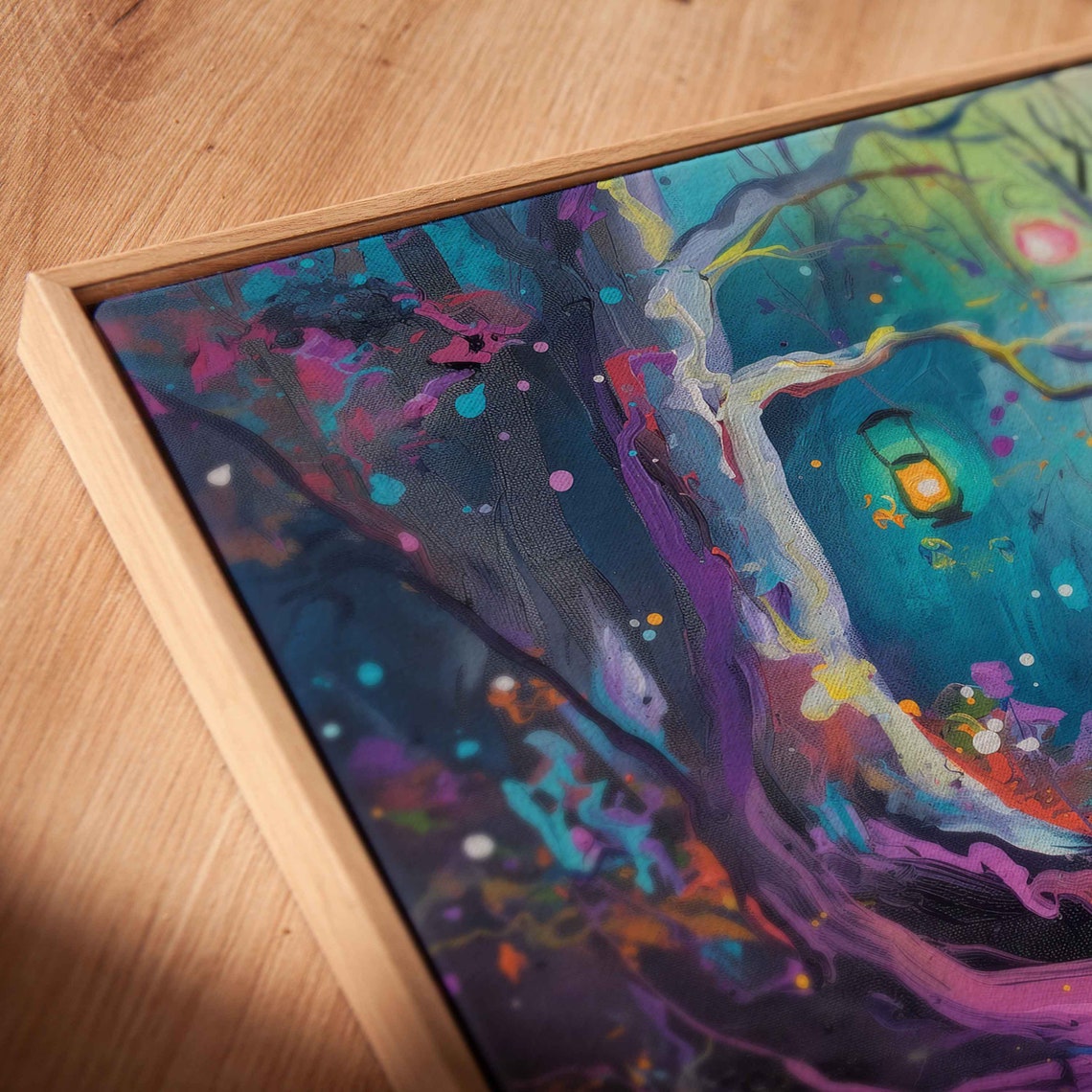 Friendly Ghosts In Neon Enchanted Forest Glowing Lanterns Poster - Image 2