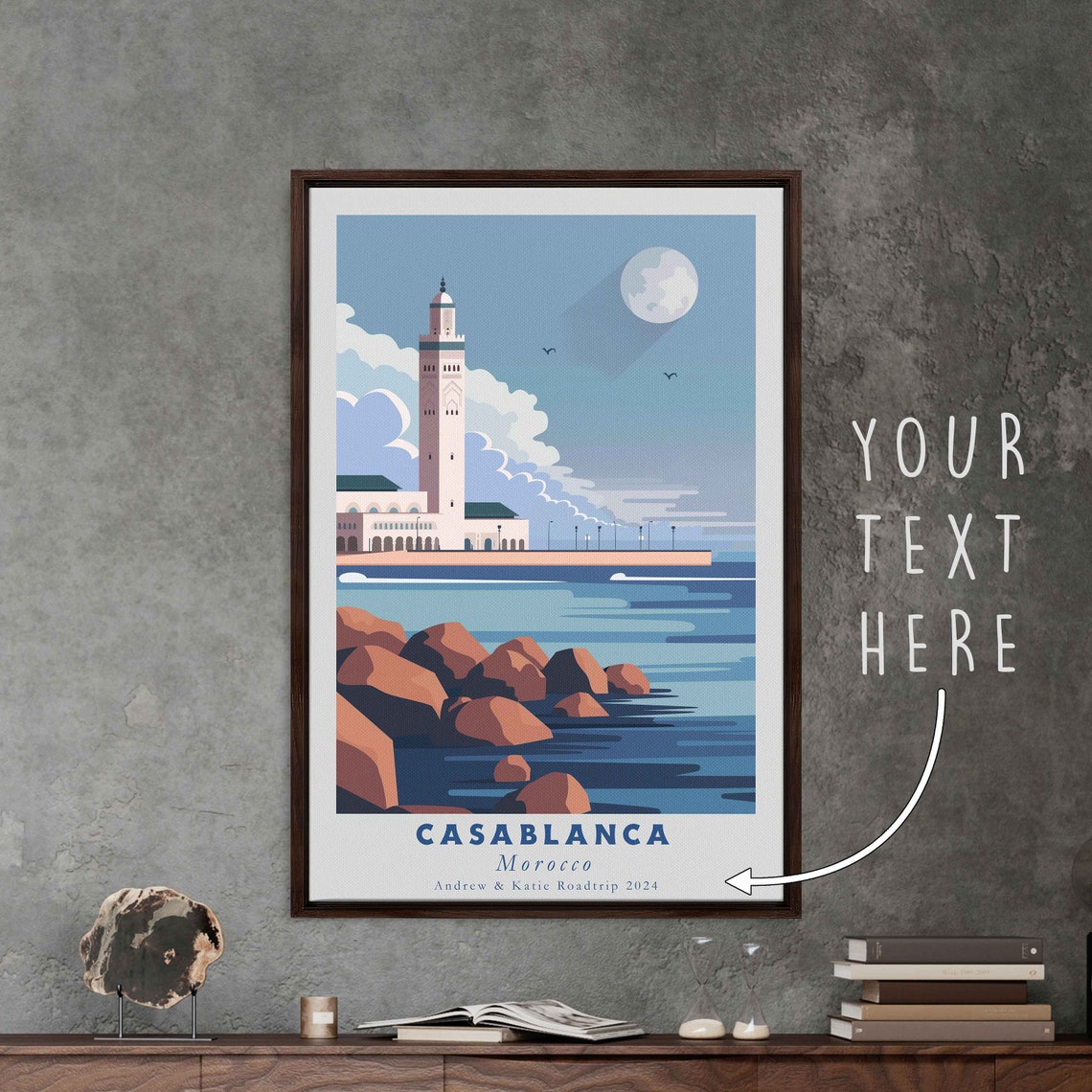Casablanca Morocco Mosque by Night Moonlit Ocean Travel Poster - Image 3