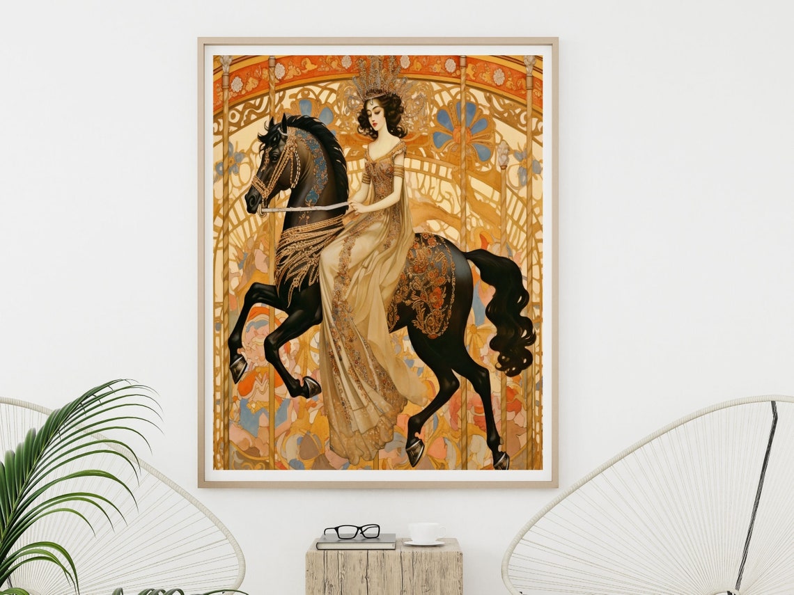 Art Deco Decor Carousel Horse And Rider Art Deco Wall Art Carousel Horse Wall Art Erte Style Print Of Carousel Horse And Woman - Image 4