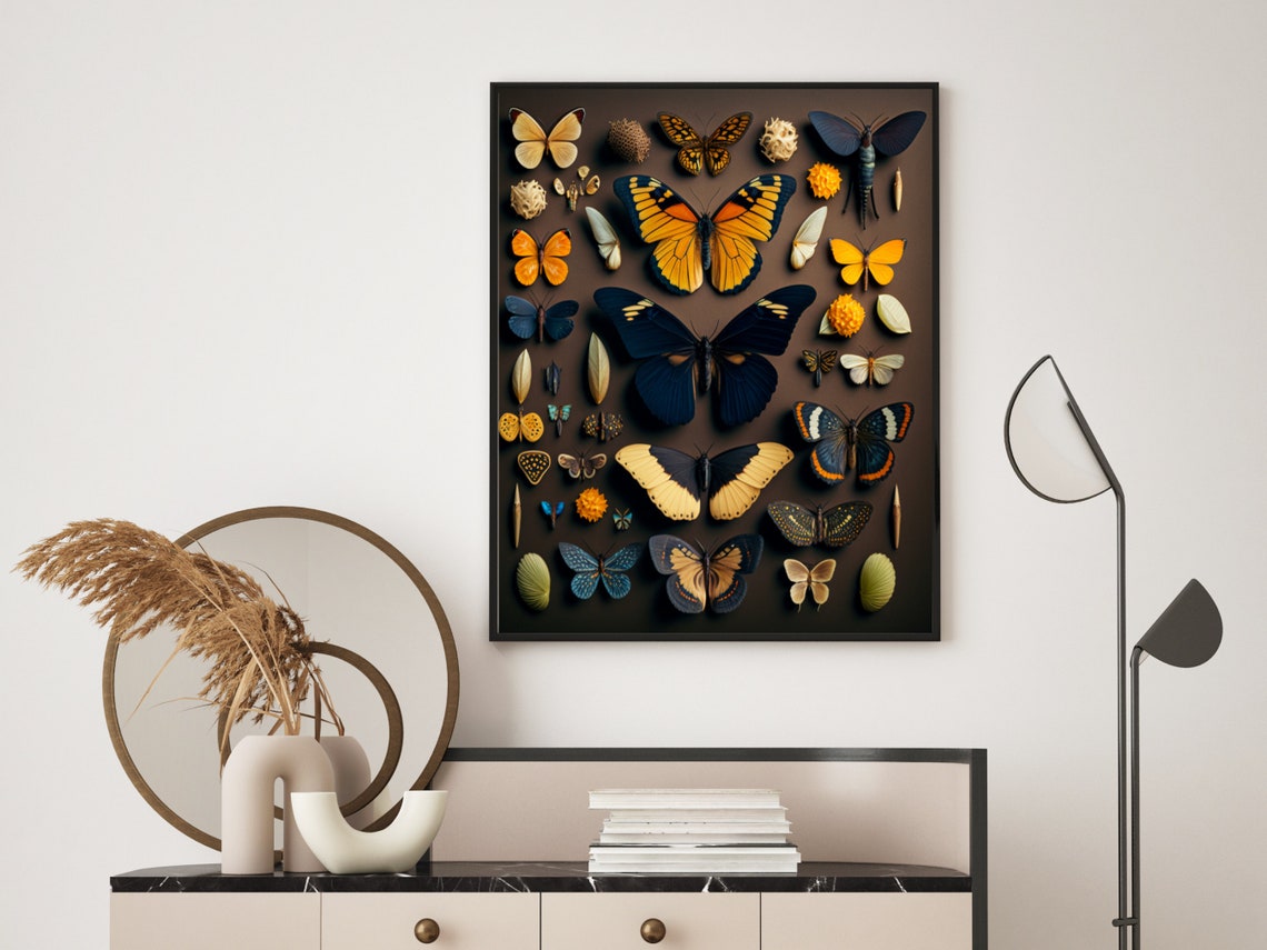 Butterfly Wall Art Golden Butterfly Wall Hanging Butterfly Display Unique Wall Art Butterfly Art Prints - Image 3