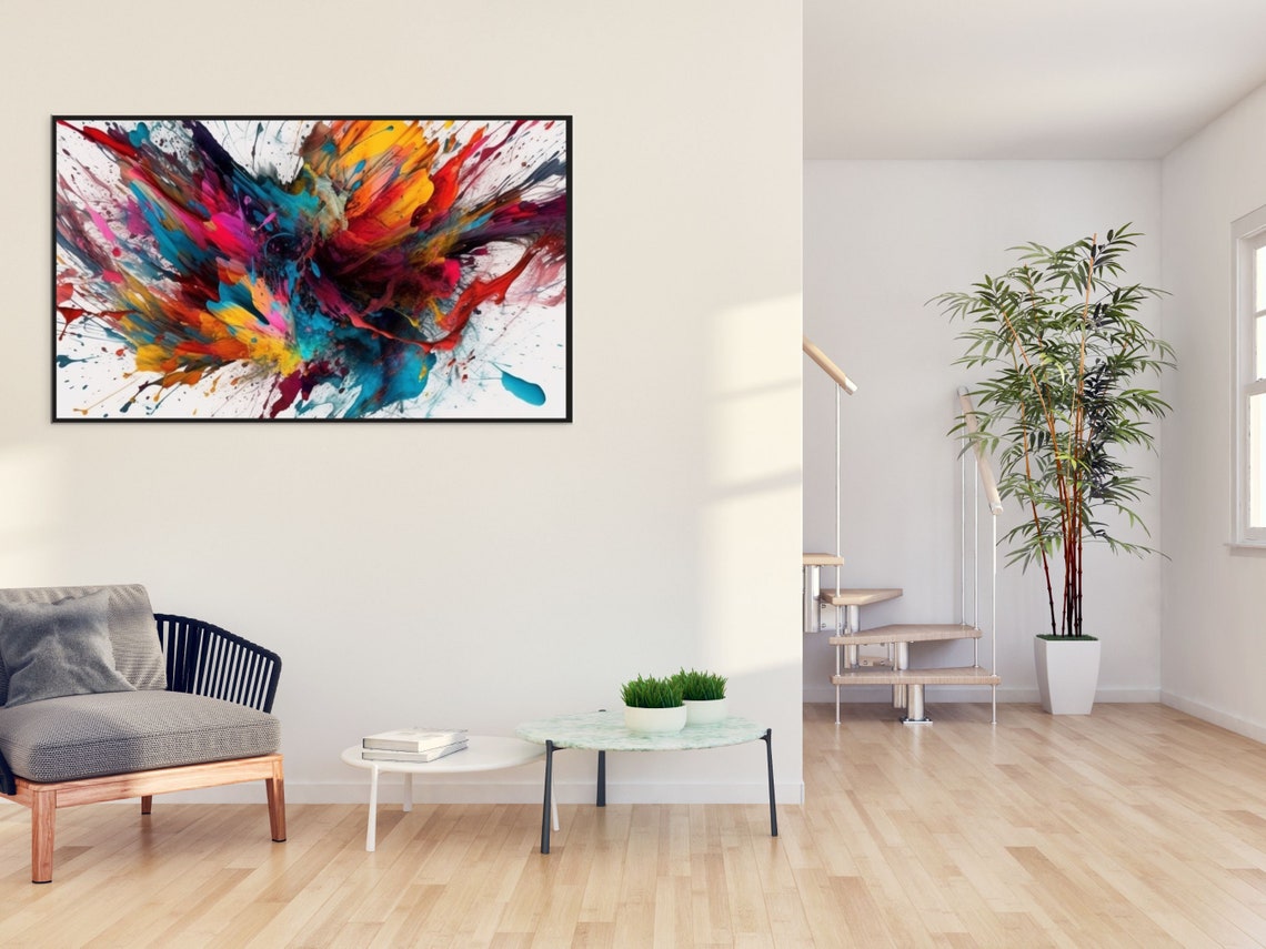 Vibrant Abstract Paint Splash Explosion Art Print in Red and Teal - Image 3