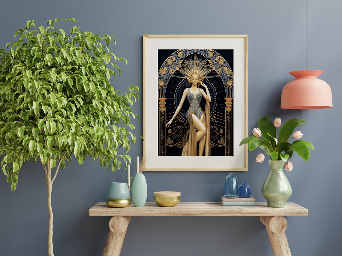 Woman In Gold With Radiant Sunburst Headdress Art Deco Print - Image 5