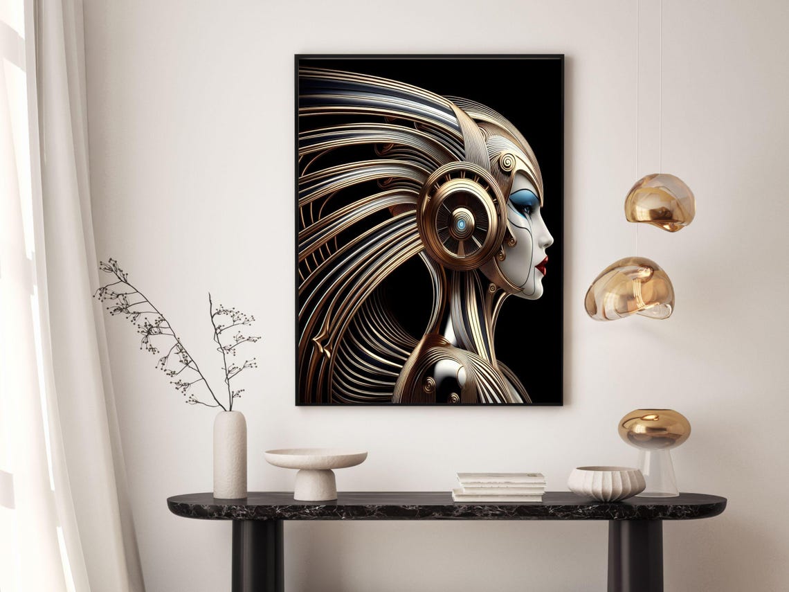 Futuristic Golden Woman With Metallic Headdress Art Deco Print - Image 4