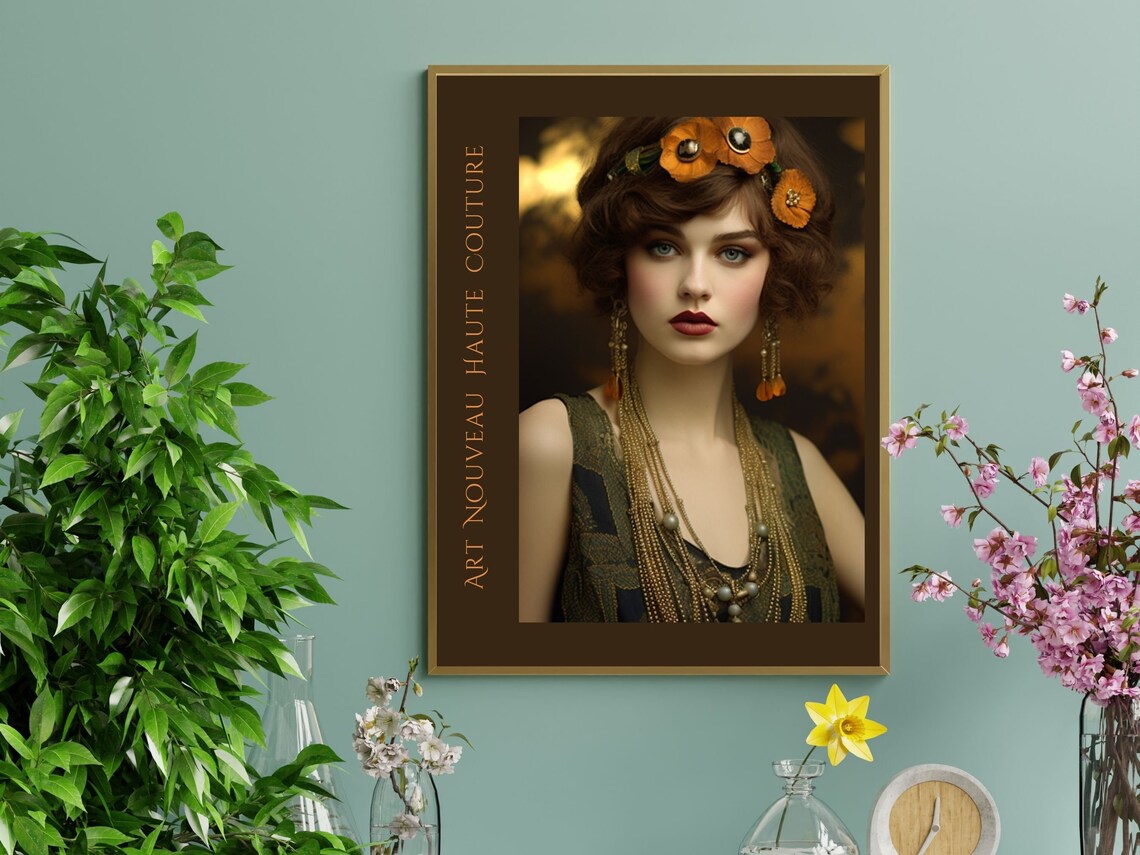 Art Nouveau Flapper with Poppies 1920s Haute Couture Fashion Poster - Image 3