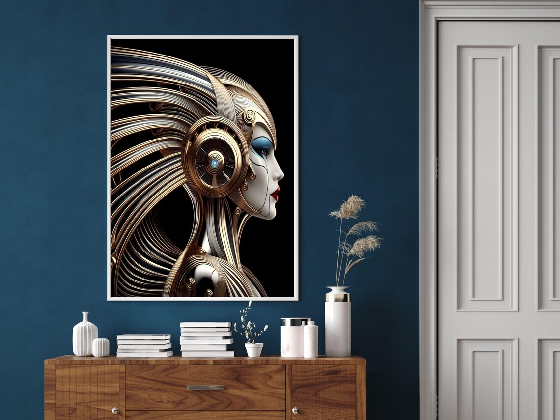 Futuristic Golden Woman With Metallic Headdress Art Deco Print - Image 3