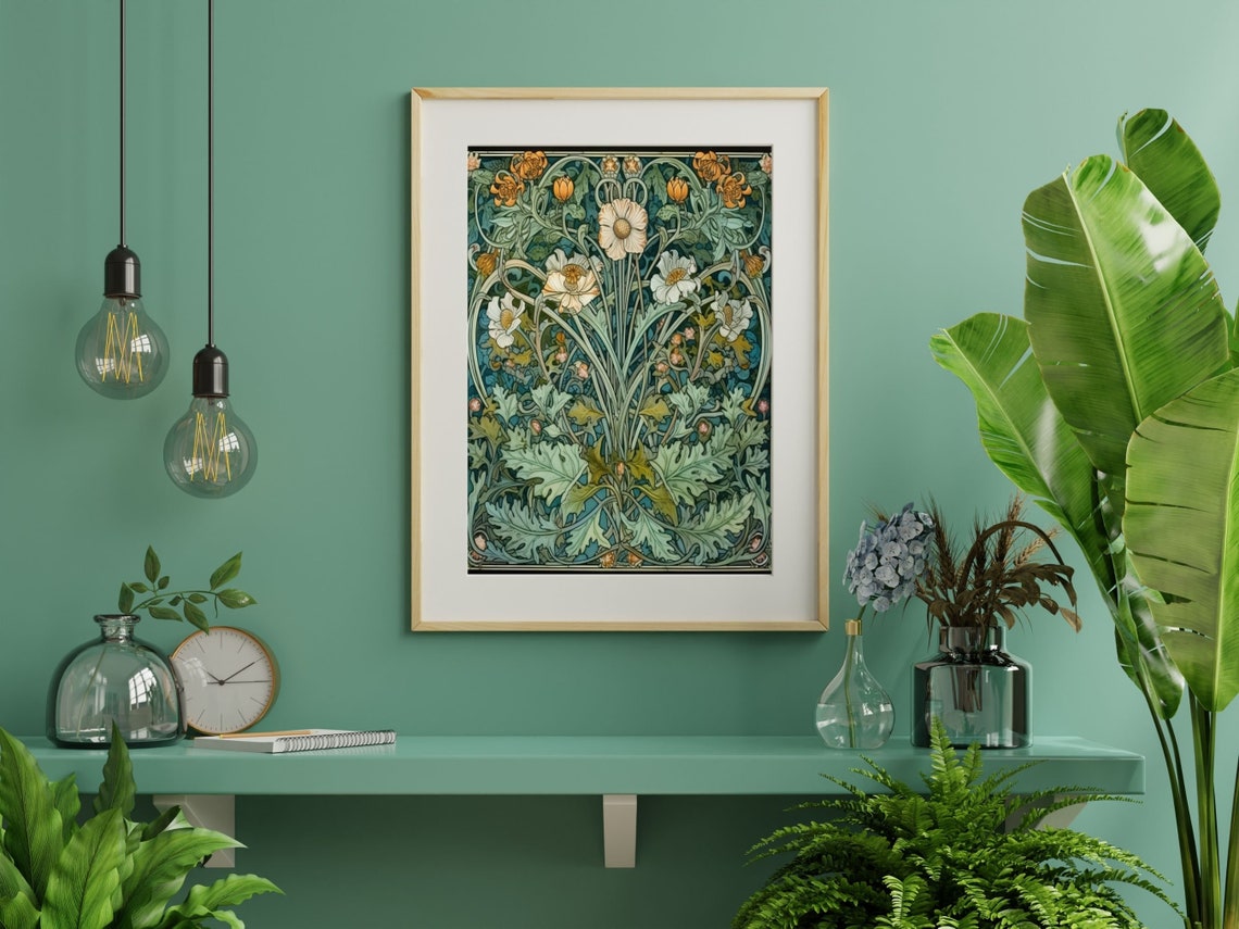 William Morris Style White Daisies And Green Foliage Floral Poster - Image 5
