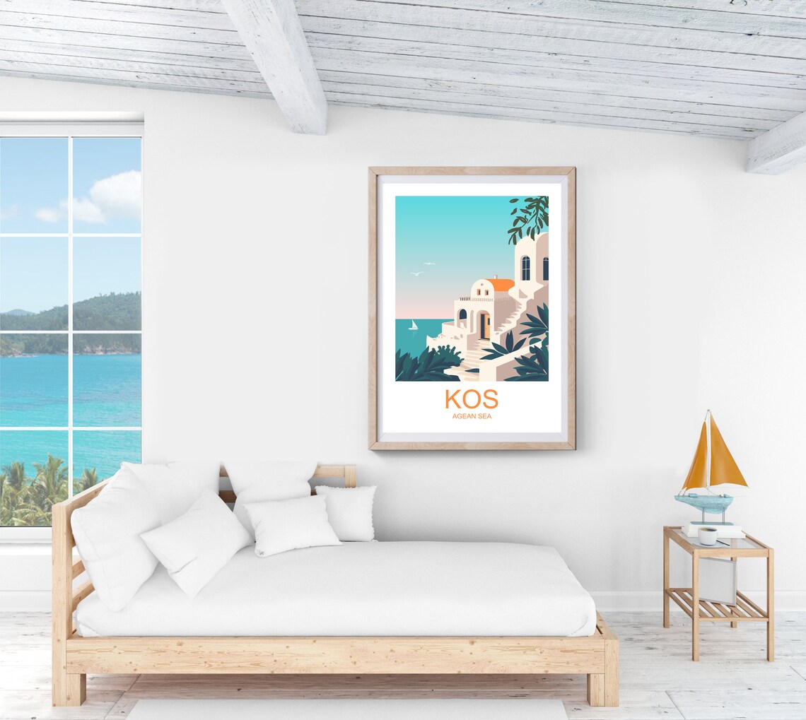 Kos Greek Island Whitewashed Village Aegean Sea Vintage Travel Poster - Image 3