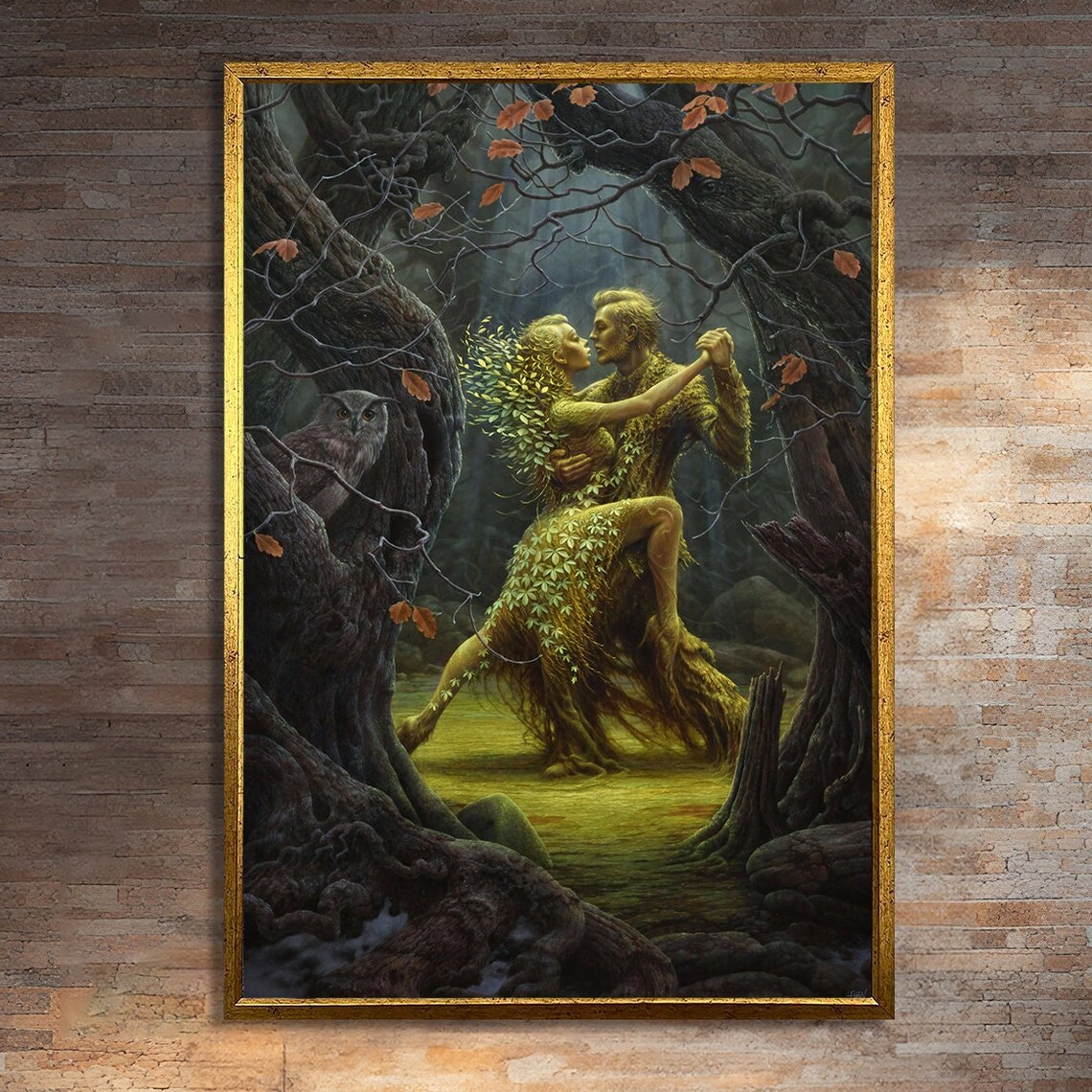 Mystical Forest Dance Art Print, Enchanted Couple