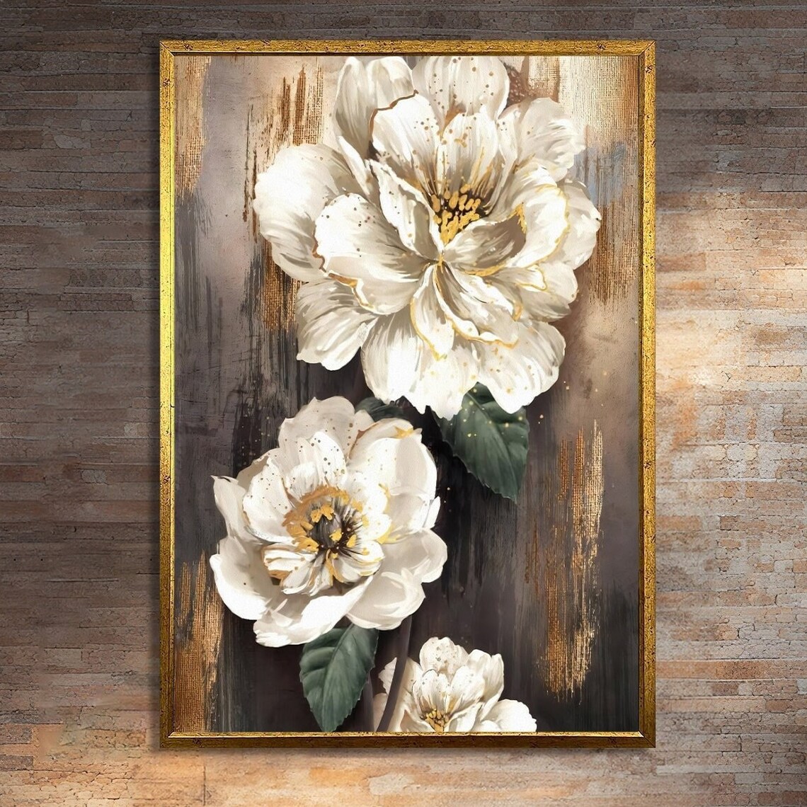 Elegant White Peonies, Rustic Background Floral Print