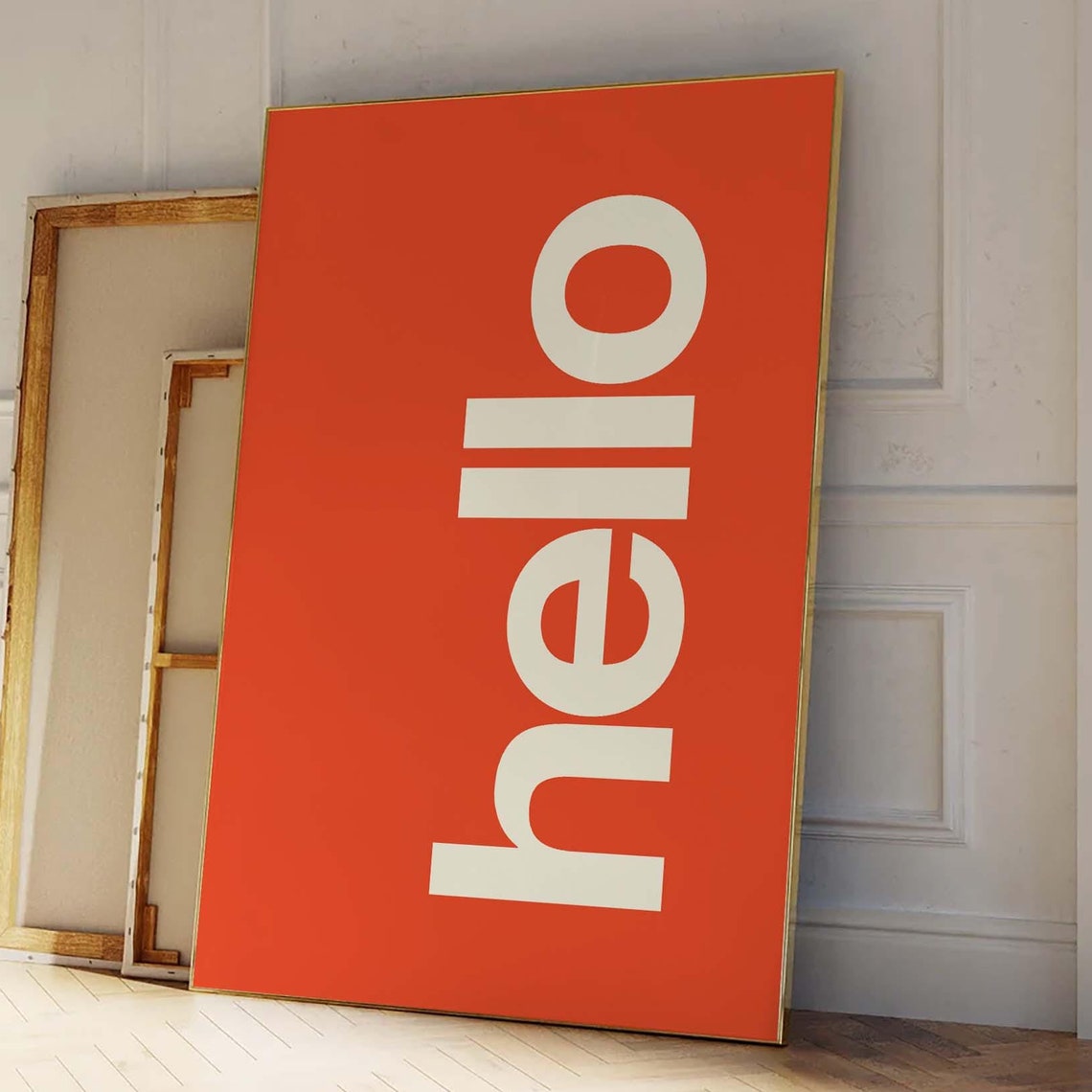 Hello Typography White Type on Red Minimalist Bold Type Wall Art