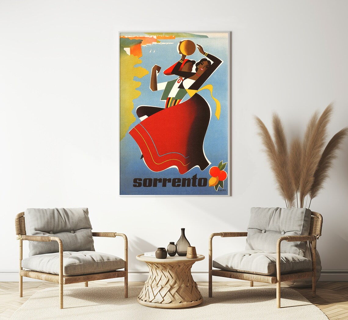 Sorrento Italy Tarantella Dancers Amalfi Bay Lemons Colorful Poster - Image 3