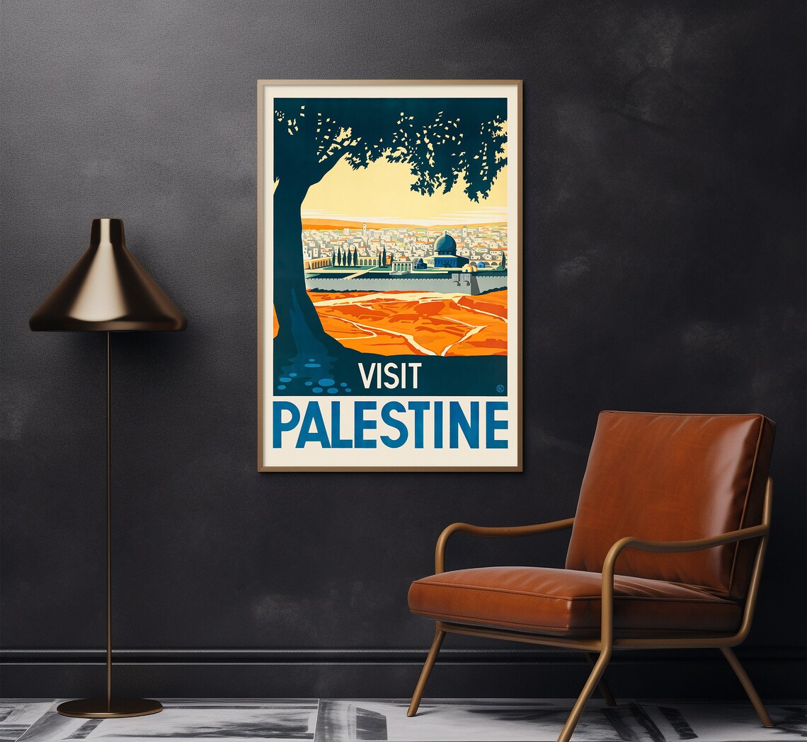 Visit Palestine Jerusalem Old City Dome Sunset Vintage Travel Poster - Image 2
