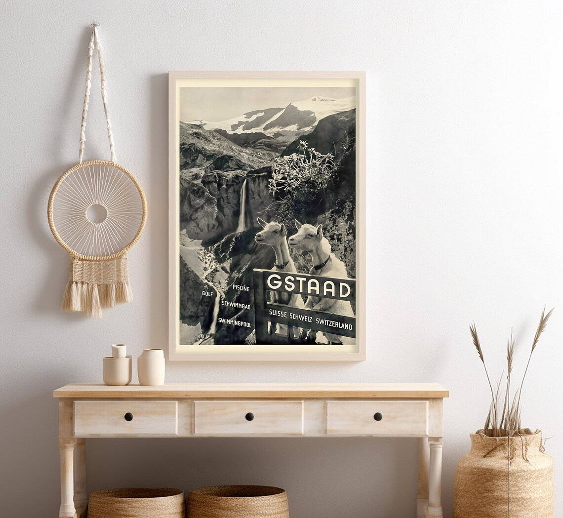Gstaad Switzerland Goats Alpine Waterfall Vintage Travel Poster - Image 4