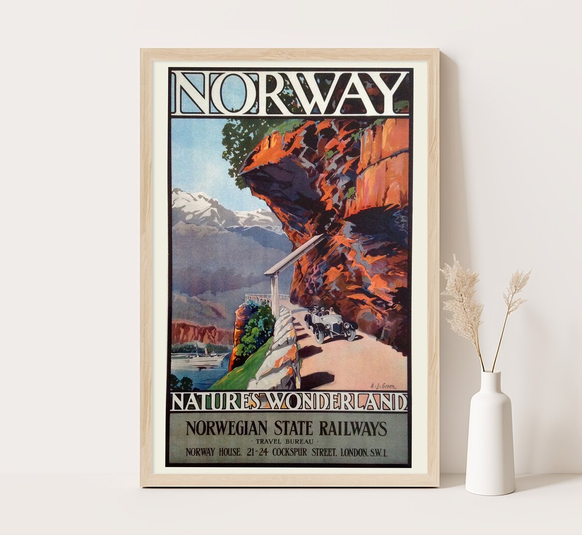 Norway Vintage Travel Poster, Nature's Wonderland