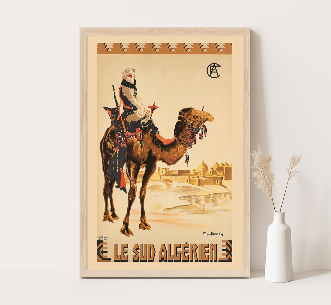 Bedouin on Camel Algeria Vintage Travel Poster