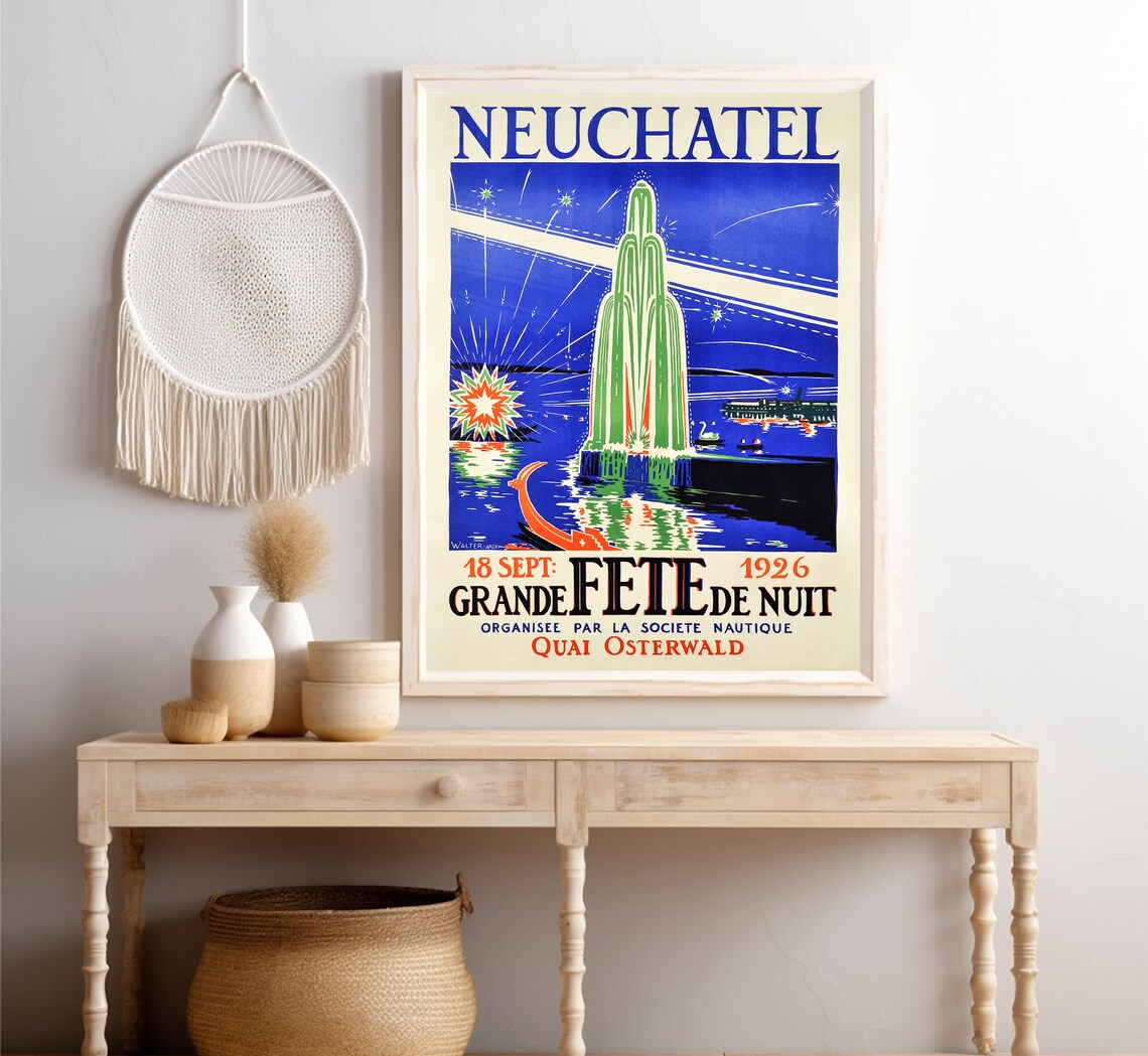 Neuchatel Switzerland Vintage Art Deco Travel Poster - Image 4