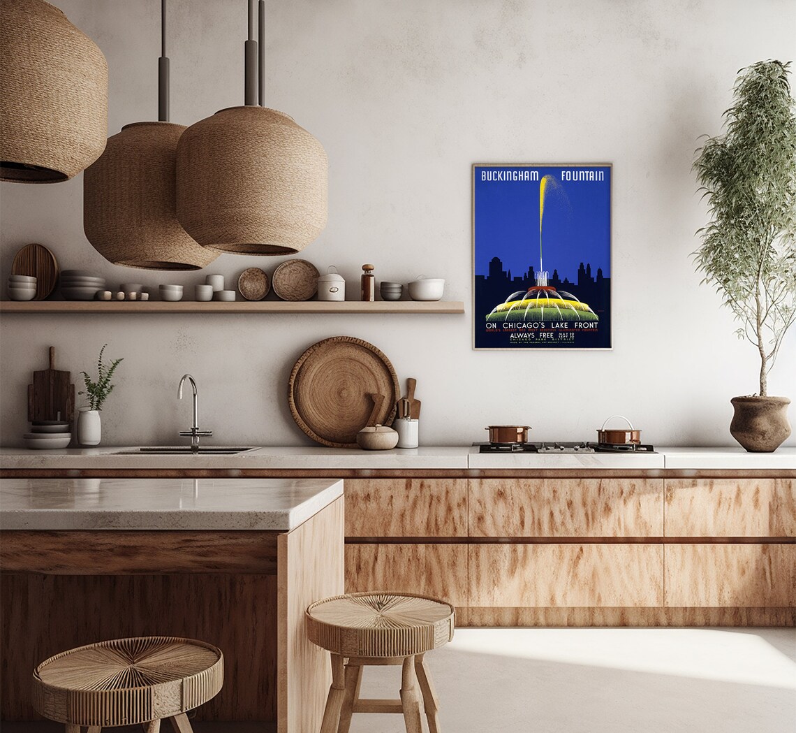 Chicago Buckingham Fountain WPA Vintage Lakefront Travel Poster Print - Image 2