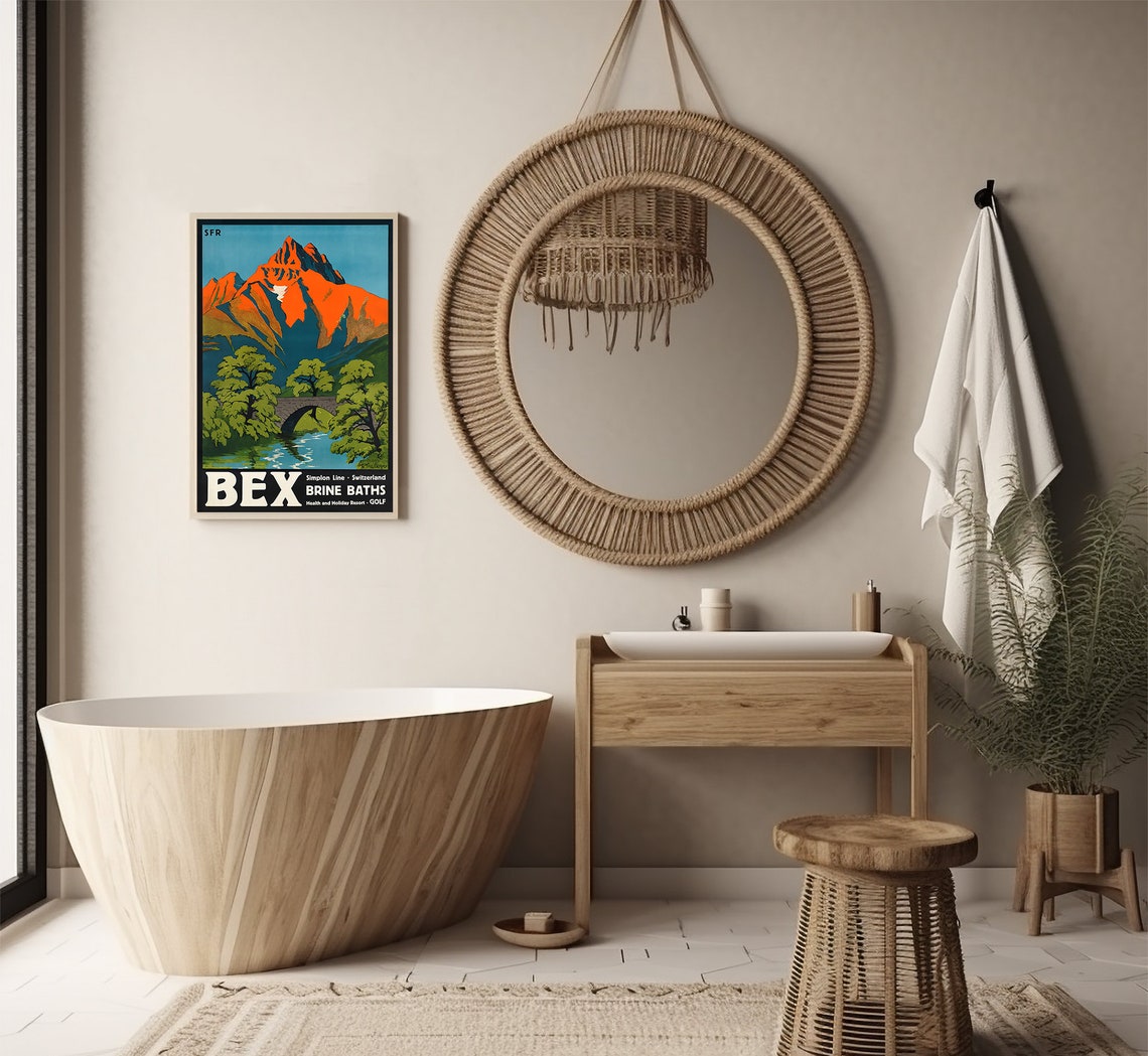 Bex Switzerland Brine Baths Red Mountain Simplon Line Travel Poster - Image 3
