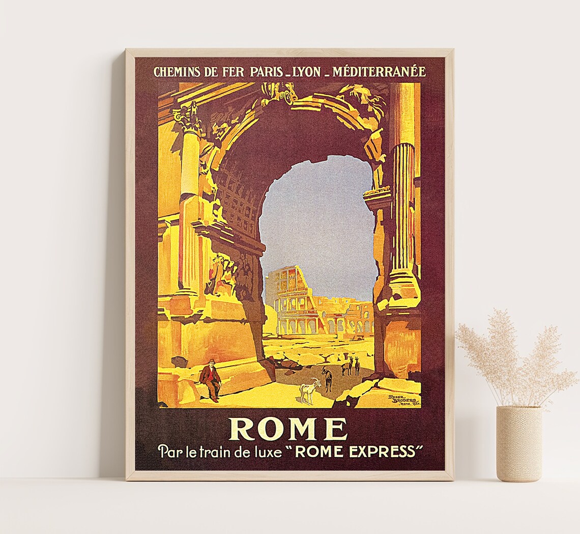 Rome Italy Arch Of Titus Colosseum Rome Express Vintage Train Poster