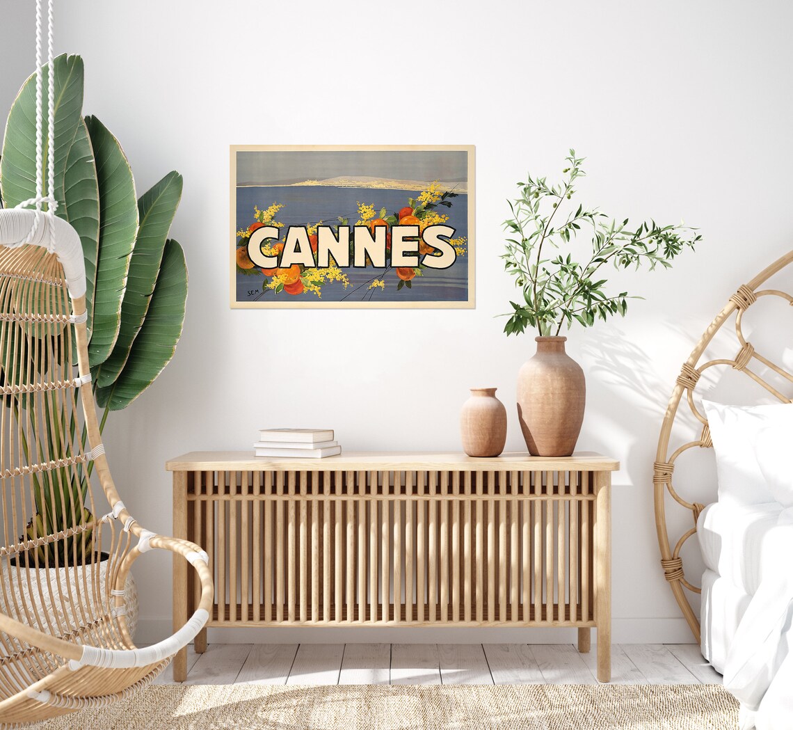 Cannes France Riviera Bay Mimosa Blossoms Oranges SEM Vintage Poster - Image 3