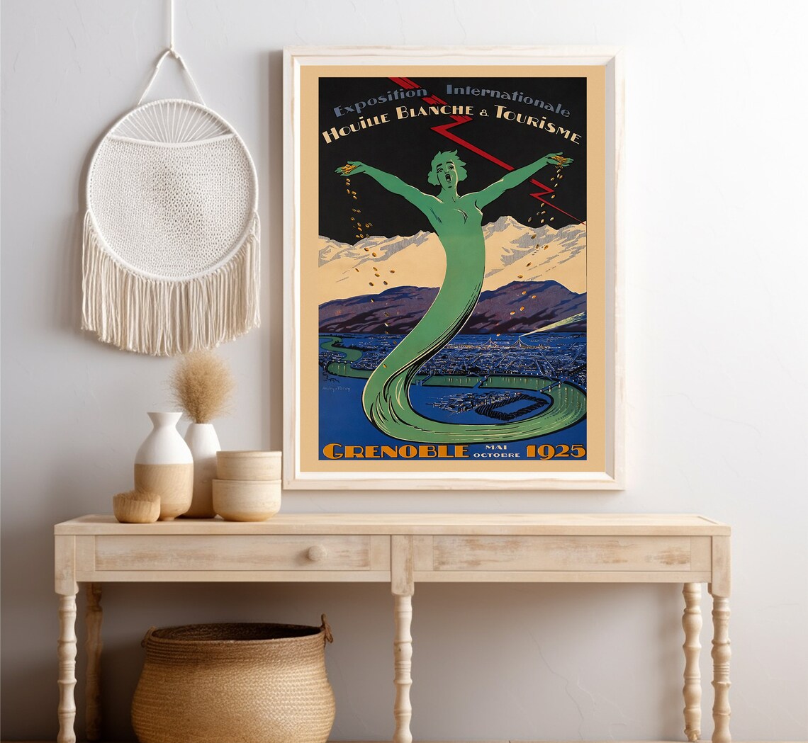 Grenoble France 1925 Expo White Coal Tourism Allegory Vintage Poster - Image 4