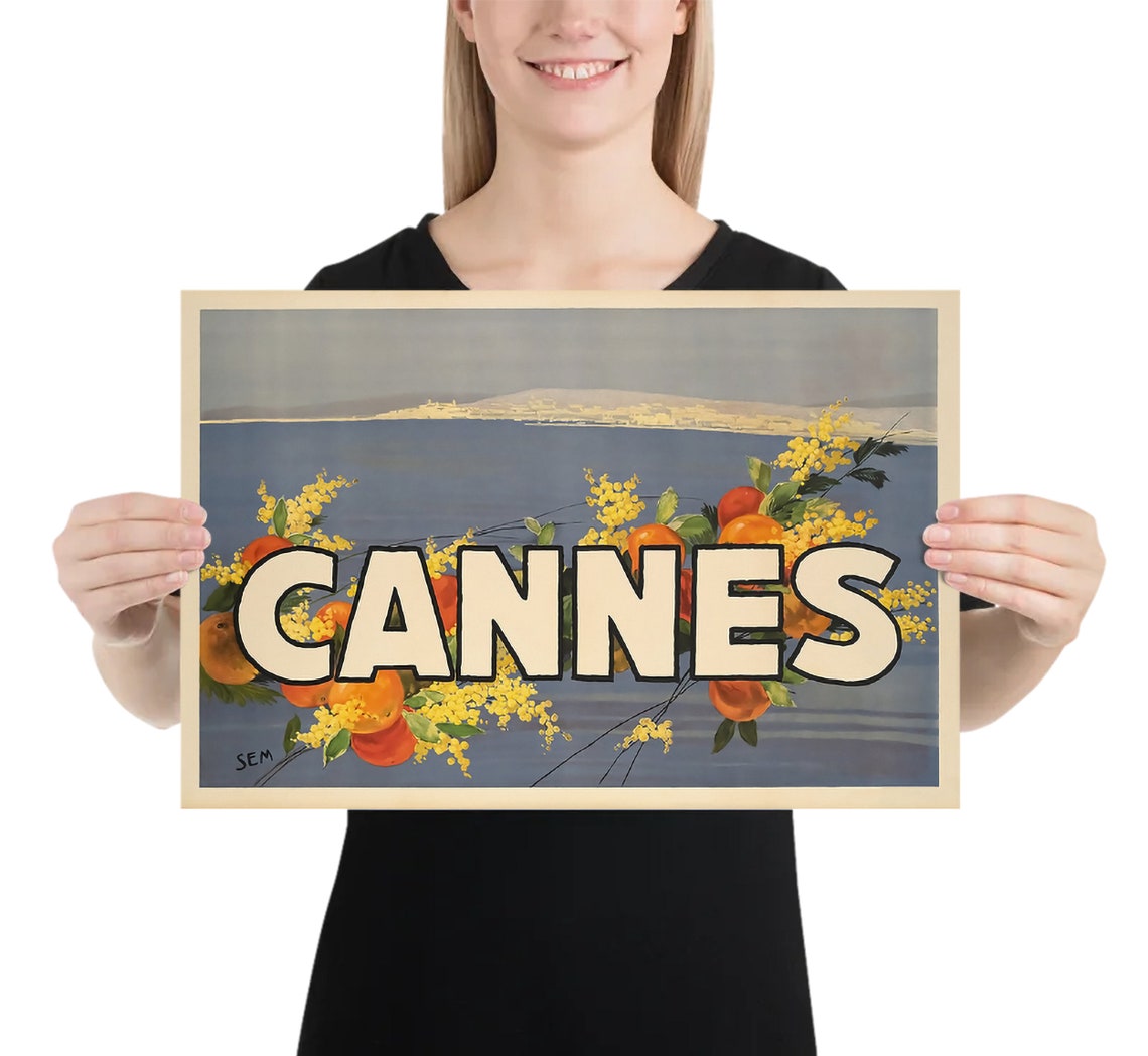 Cannes France Riviera Bay Mimosa Blossoms Oranges SEM Vintage Poster - Image 2