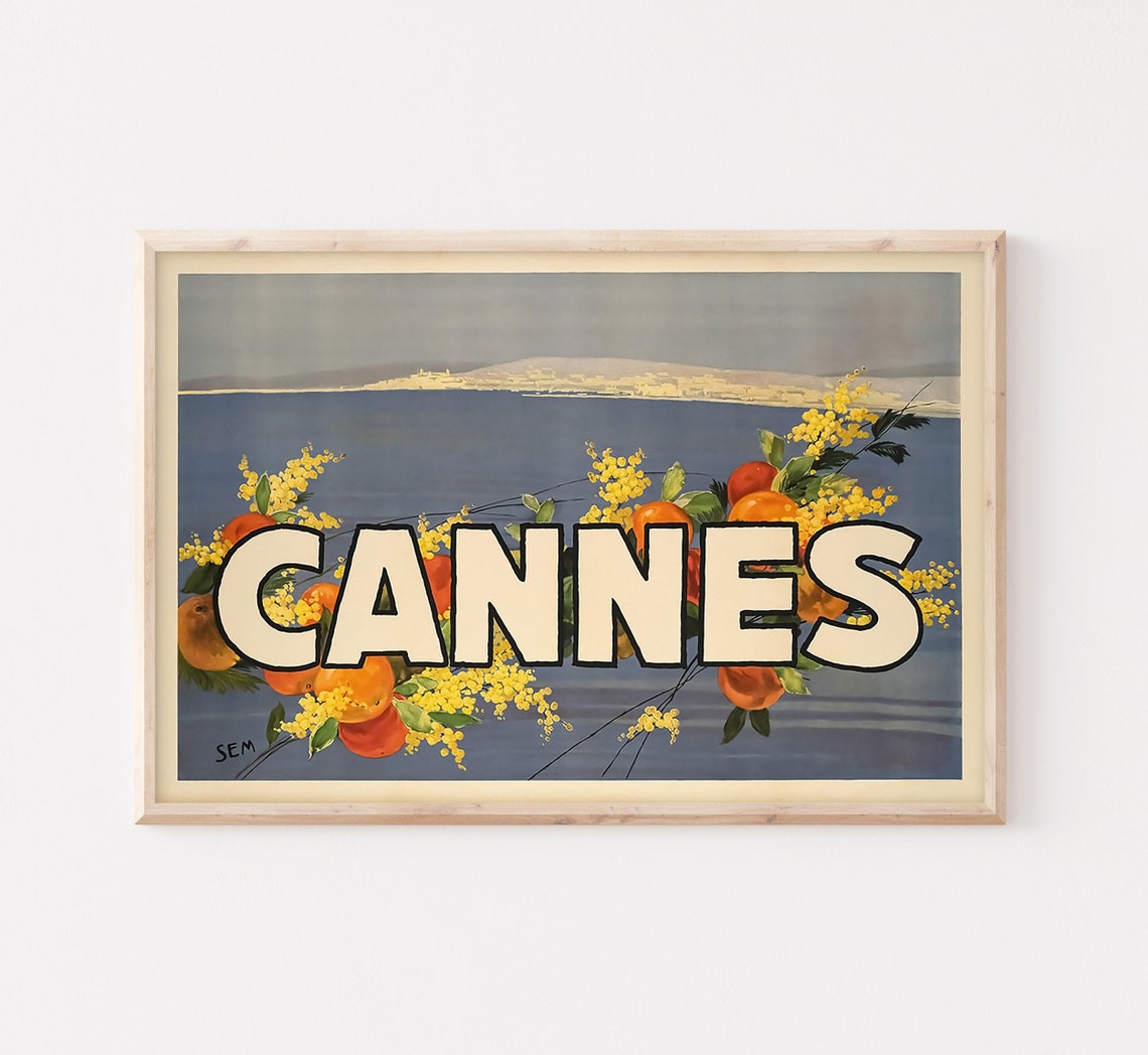 Cannes France Riviera Bay Mimosa Blossoms Oranges SEM Vintage Poster