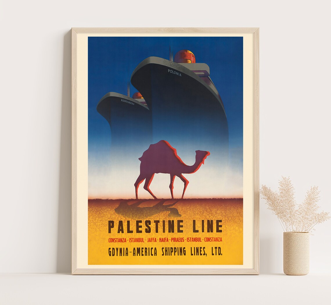 Palestine Line Camel Desert Ship Route Vintage Ocean Liner Poster