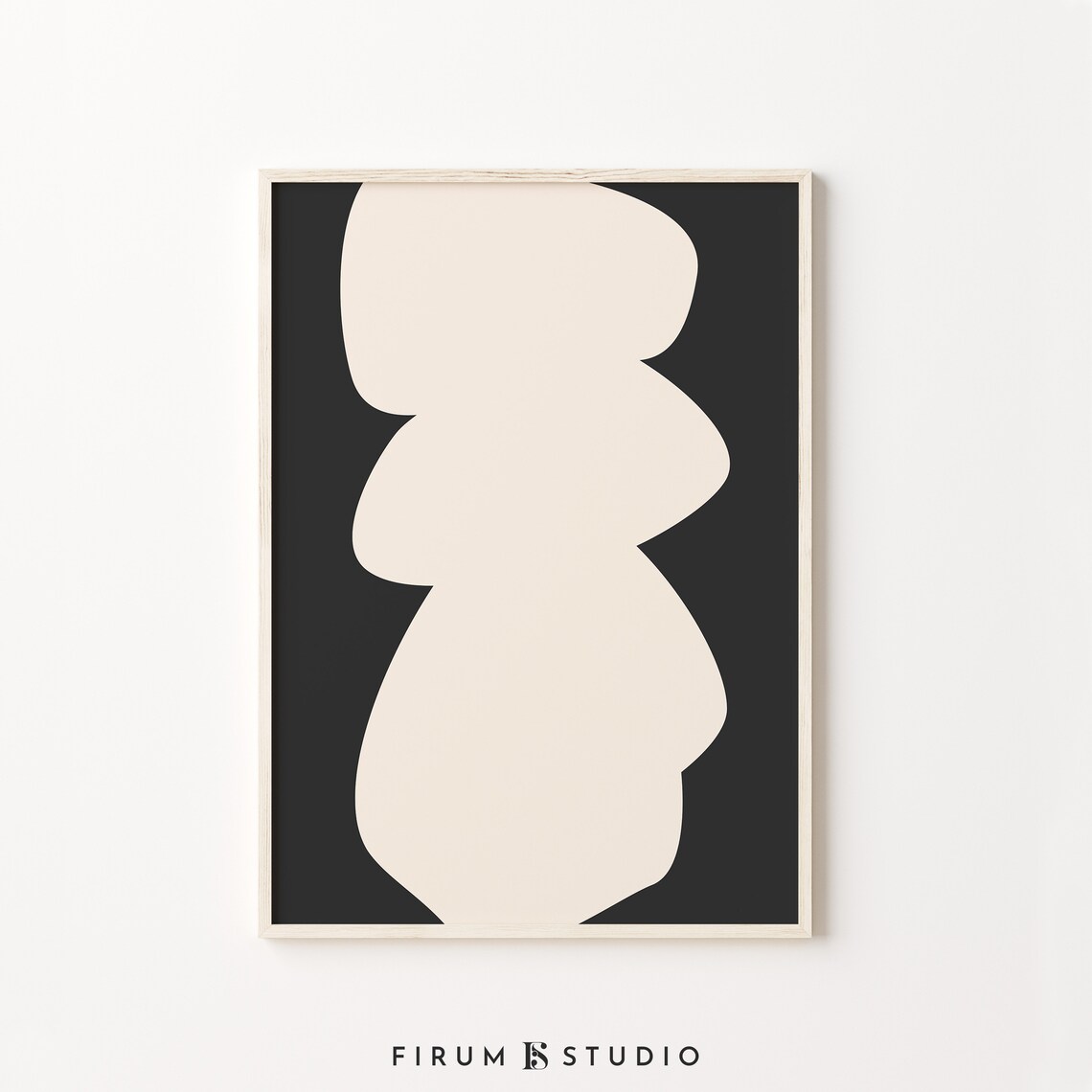 Beige Organic Blob Shapes Minimal Black and Cream Abstract Poster