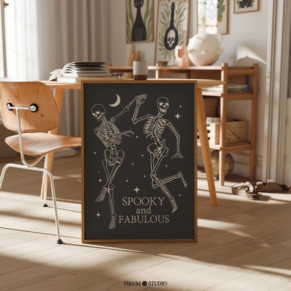 Spooky and Fabulous Dancing Skeletons Halloween Gothic Poster