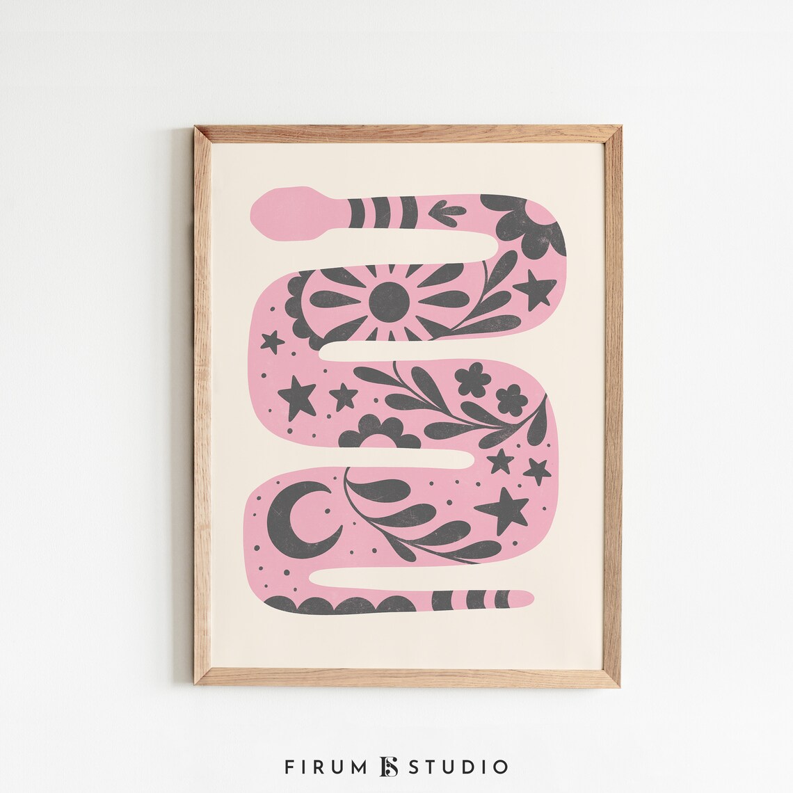 Pink Goth Snake Halloween Art Print, Bedroom Decor