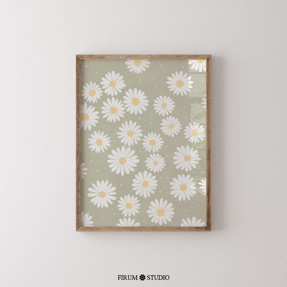 Sage Green Daisy Botanical Flower Art Print